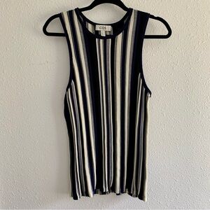 COS Knit Textured Stripe Tank Top Navy Blue Cream Size Small